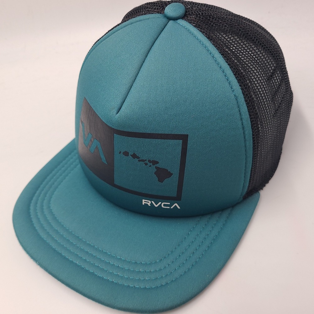 RVCA Hat Snapback Trucker Mesh Teal Black Hawaii Islands Deep Fit Skate Surf Men
